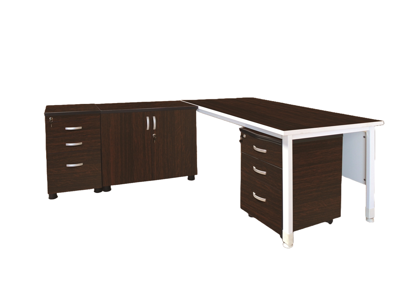 The Tano White & Mahogany 4 Drawer Office Desk