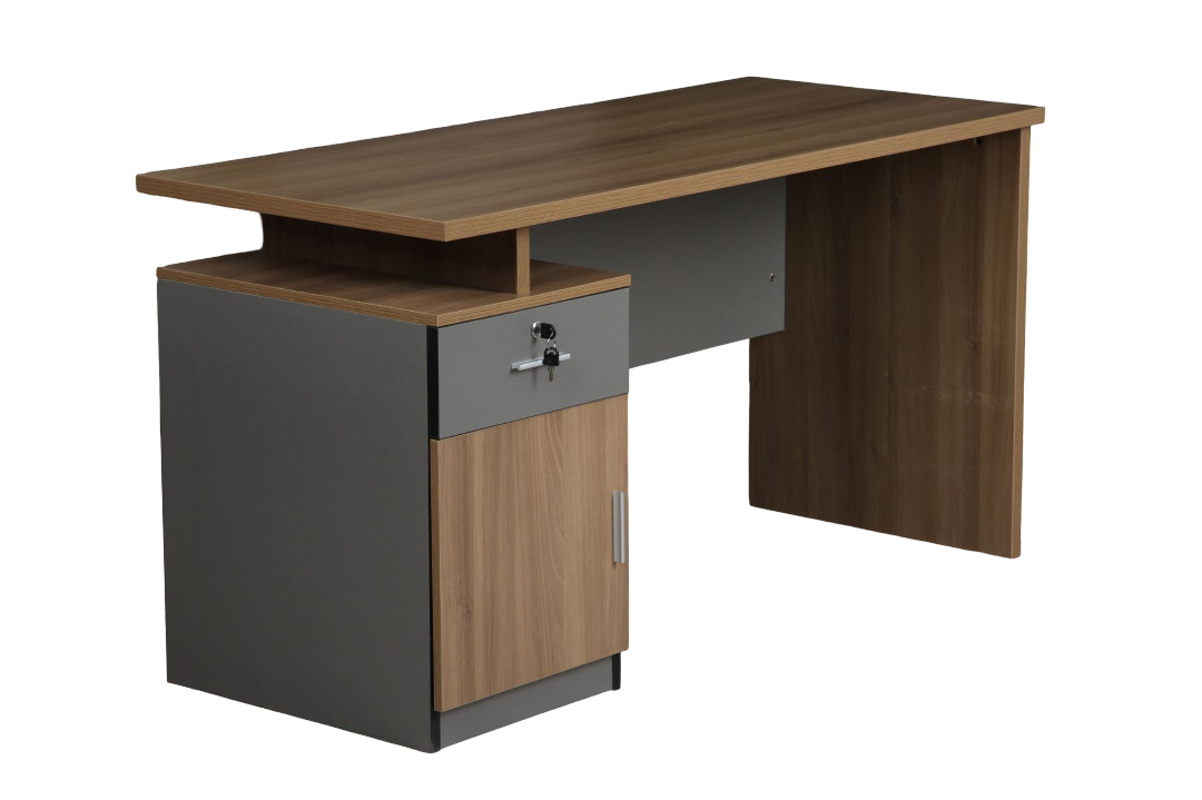 Brown and Grey Office Desk With 2 drawers and 1 lockable