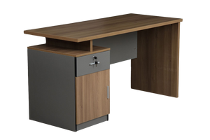 Brown and Grey Office Desk With 2 drawers and 1 lockable