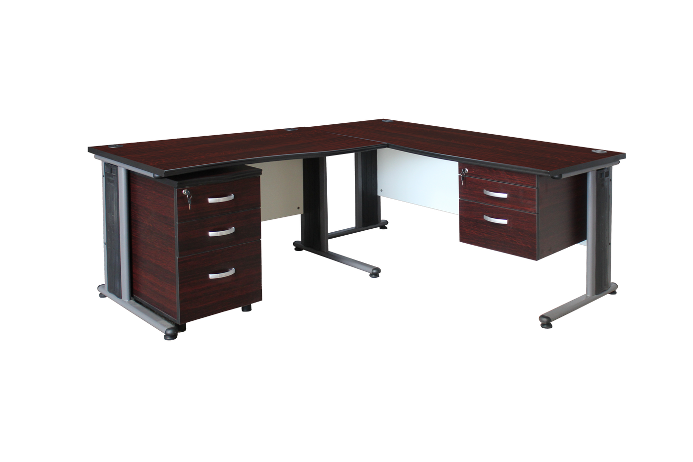 L-Shaped Executive Office Desk Set With Steel Legs